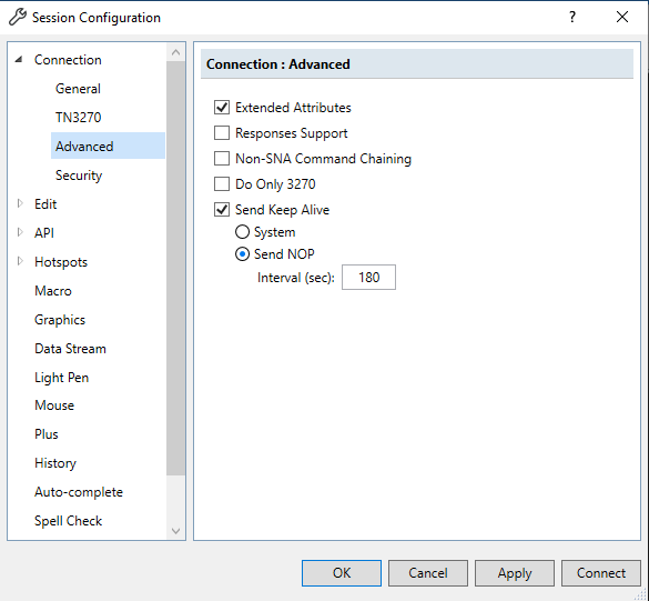 Advanced configuration screen.