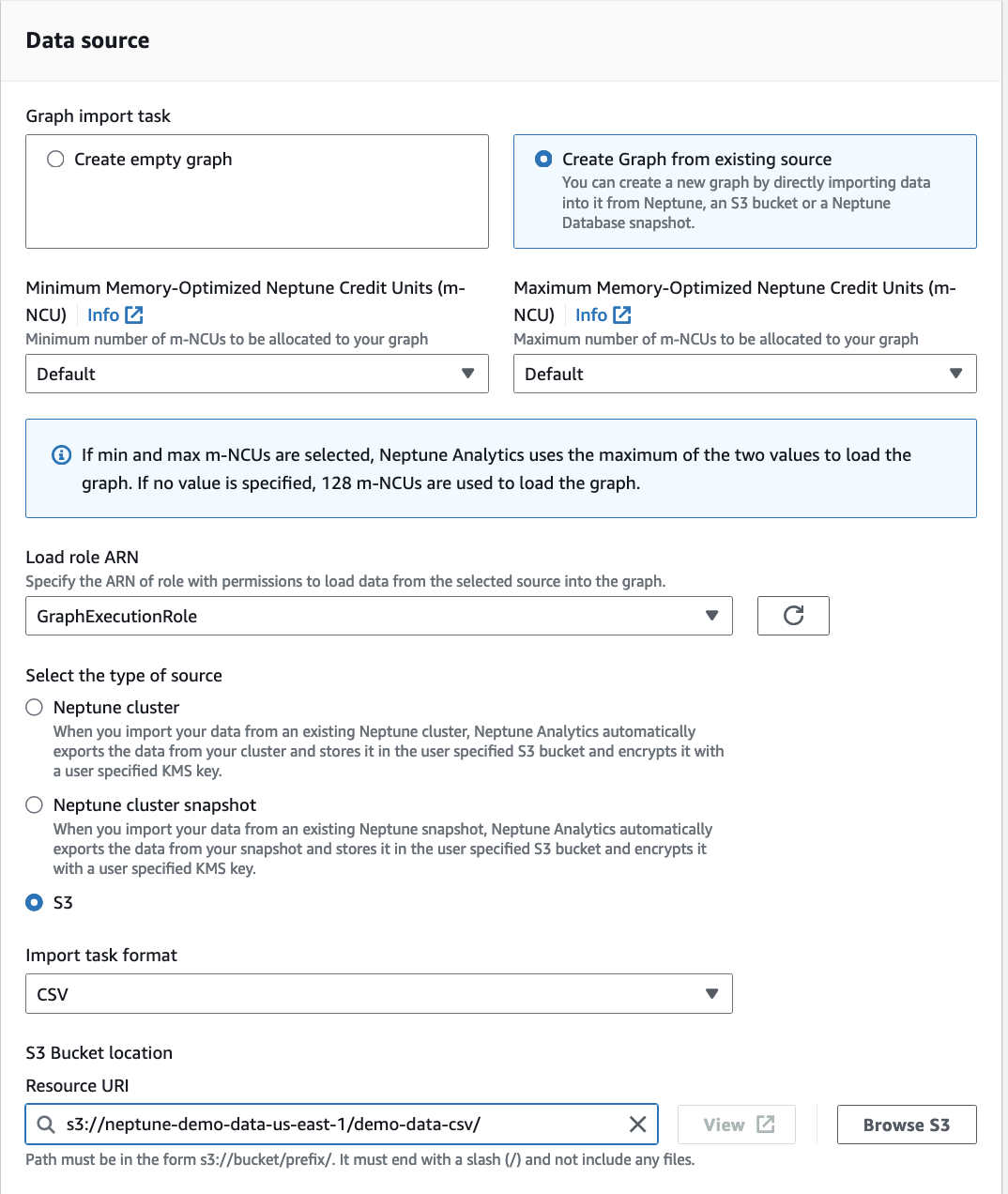 Image showing the AWS console, with the available options and settings configurations.
