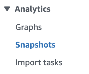 Expanded Analytics menu showing Graphs, Snapshots, and Import tasks options.
