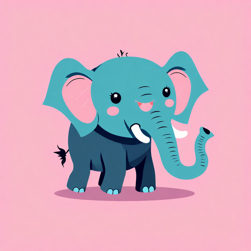 The image depicts an elephant in the flat vector illustration style.