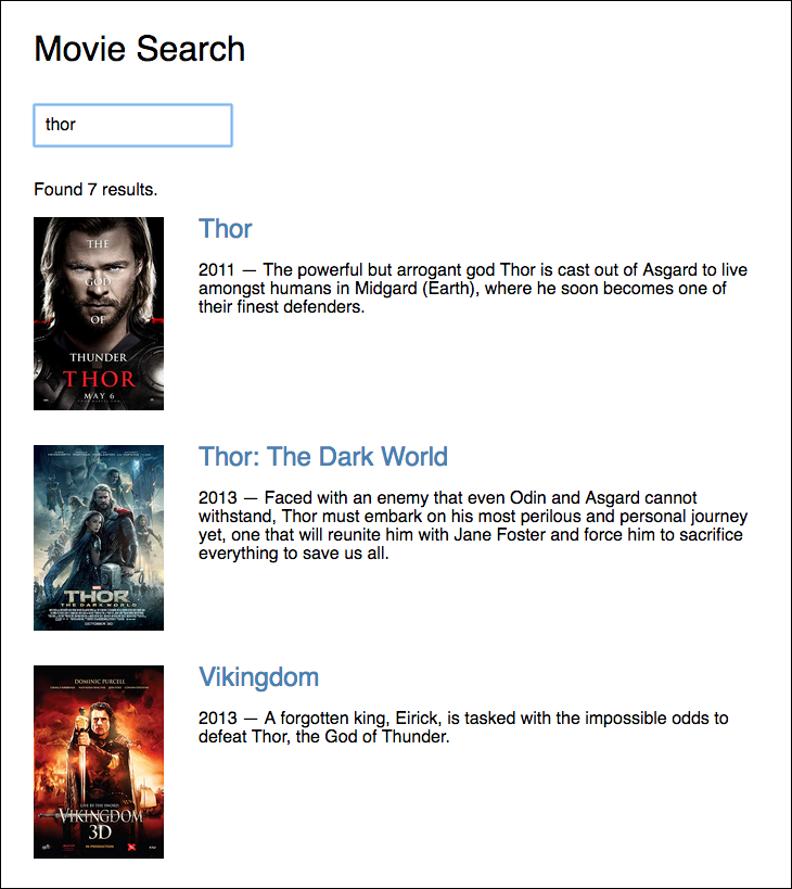 A sample search for thor.