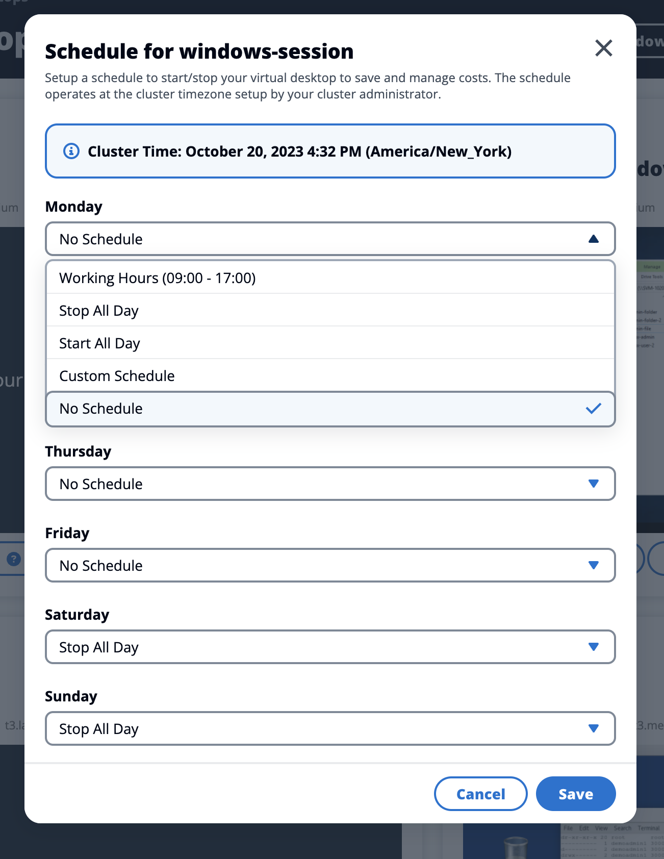Schedule desktop sessions