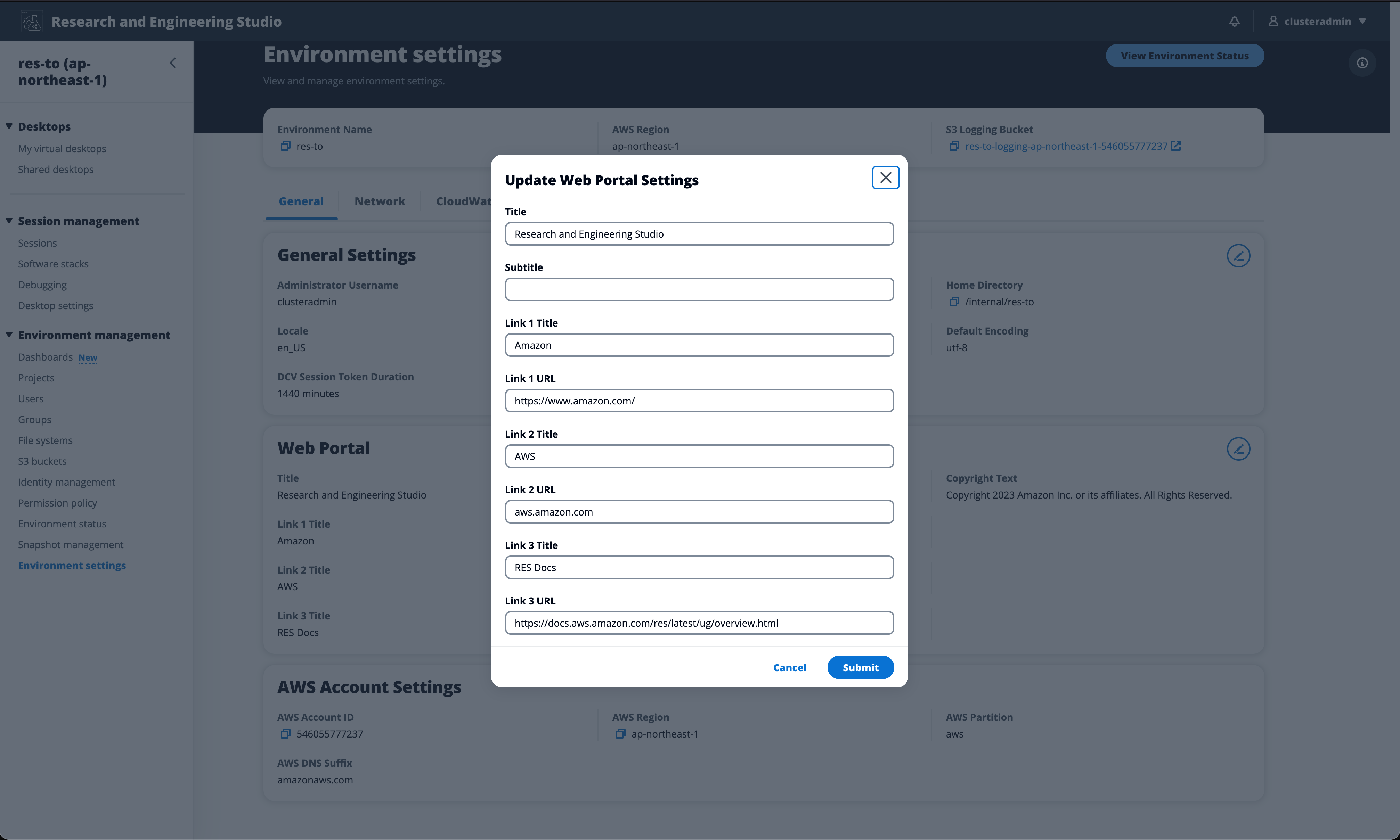 Custom links configuration in Environment Settings