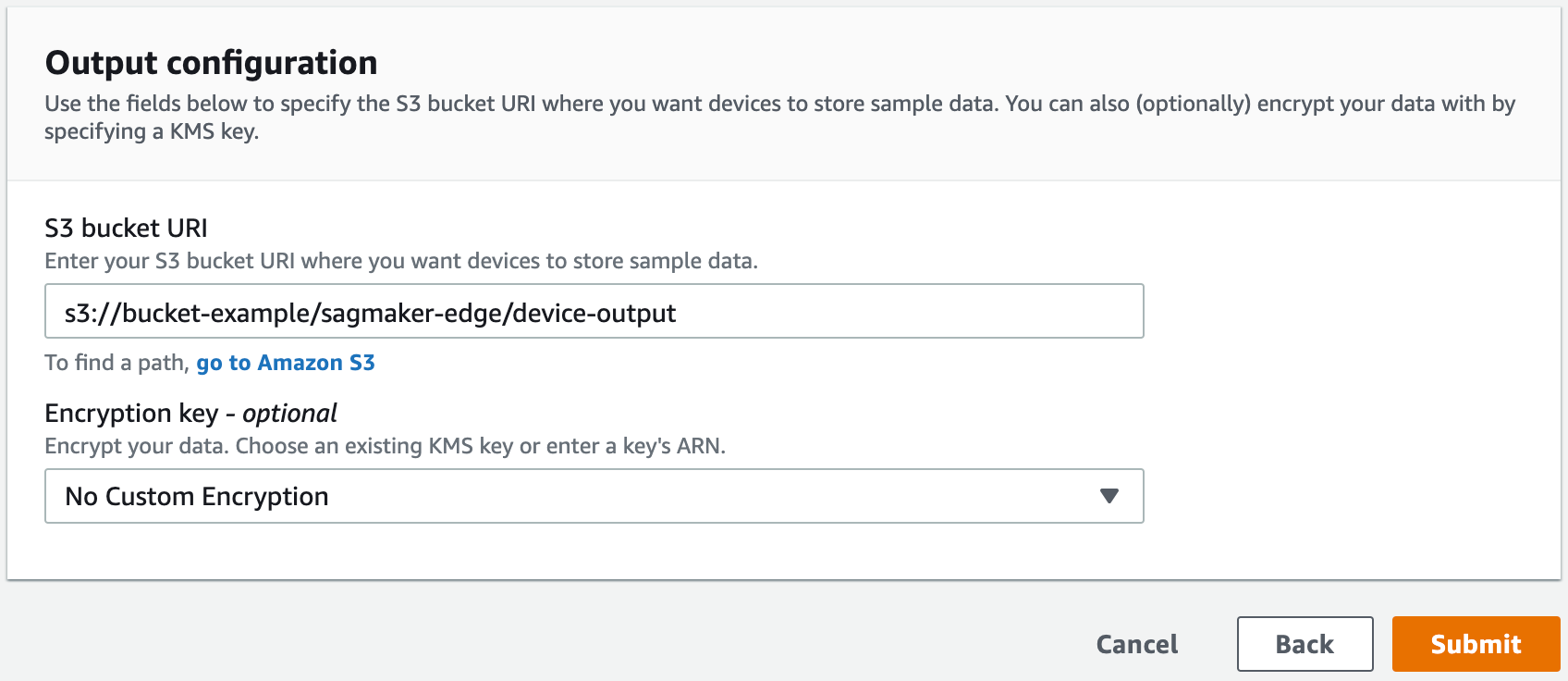 Example Output configuration page in the console.