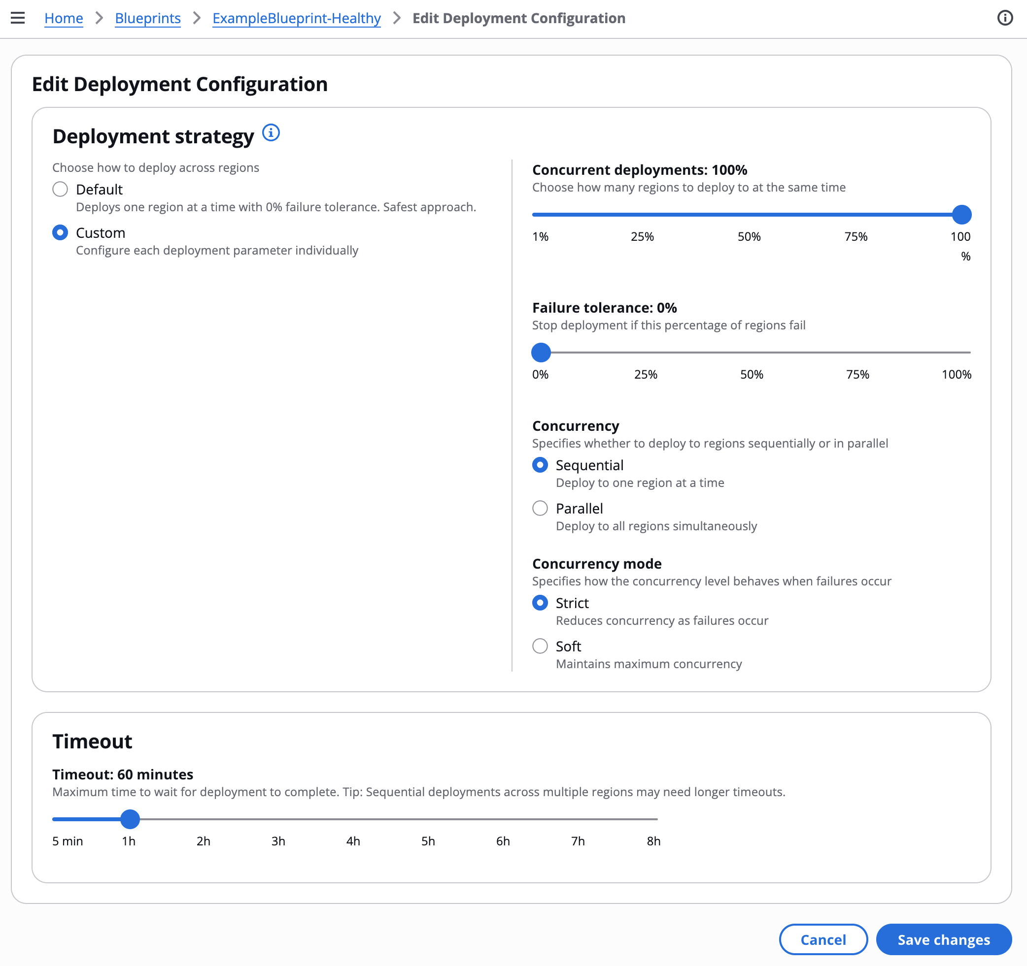 Edit deployment configuration page