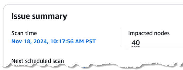 The "Issue summary" area showing 40 impacted nodes in the Diagnose and remedidate page