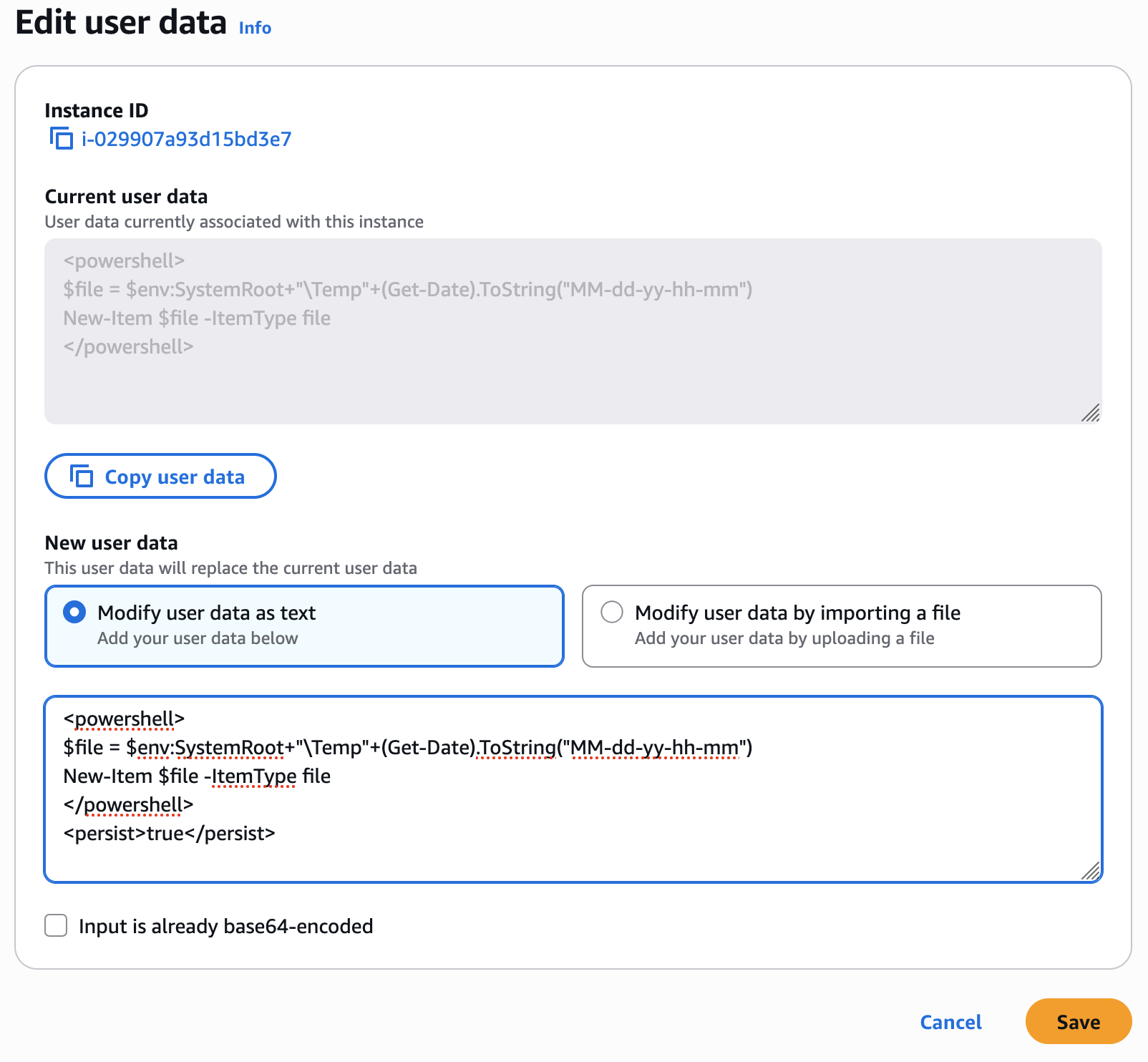 Finestra di dialogo Edit User Data (Modifica dati utente).