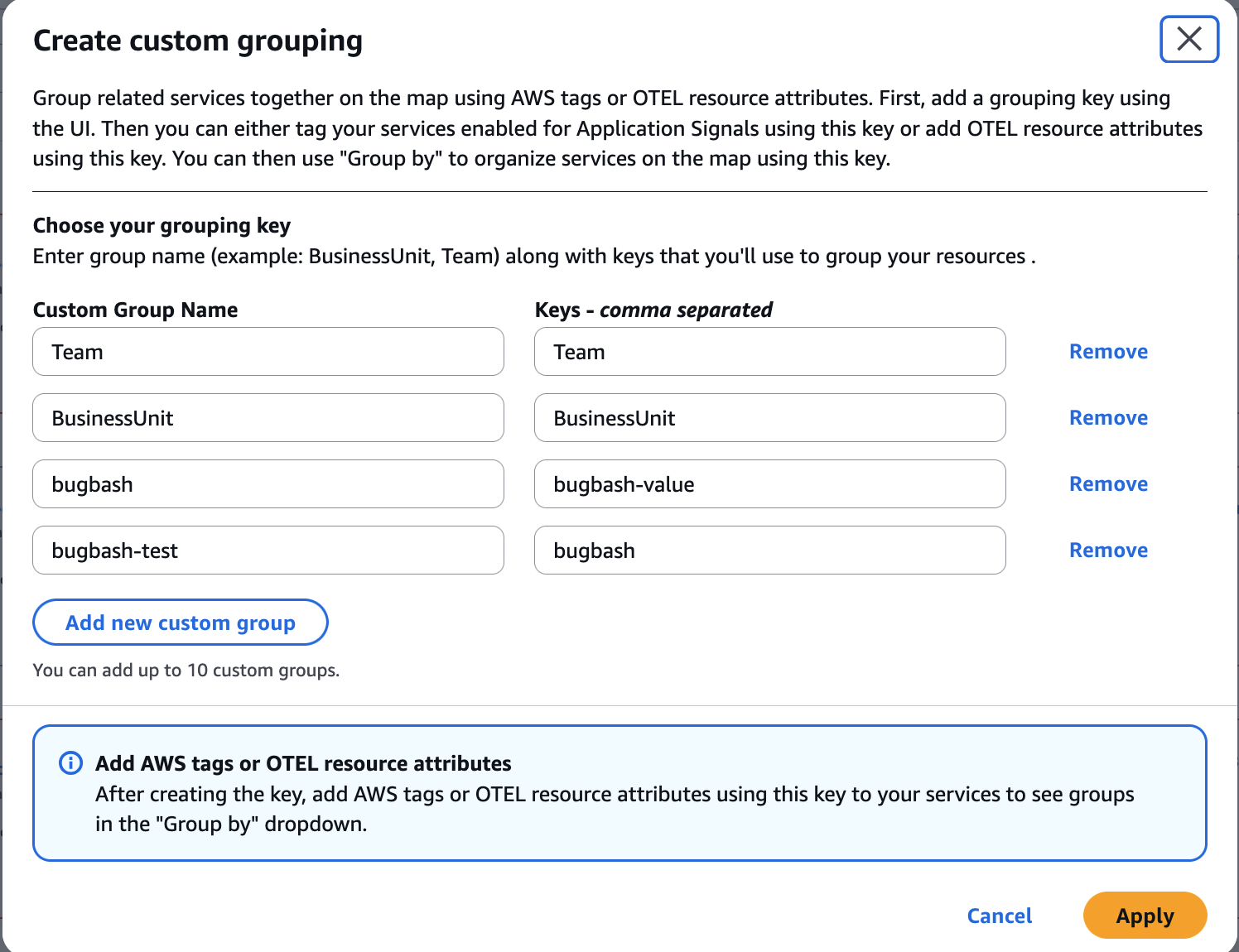Crea un pannello di raggruppamento personalizzato