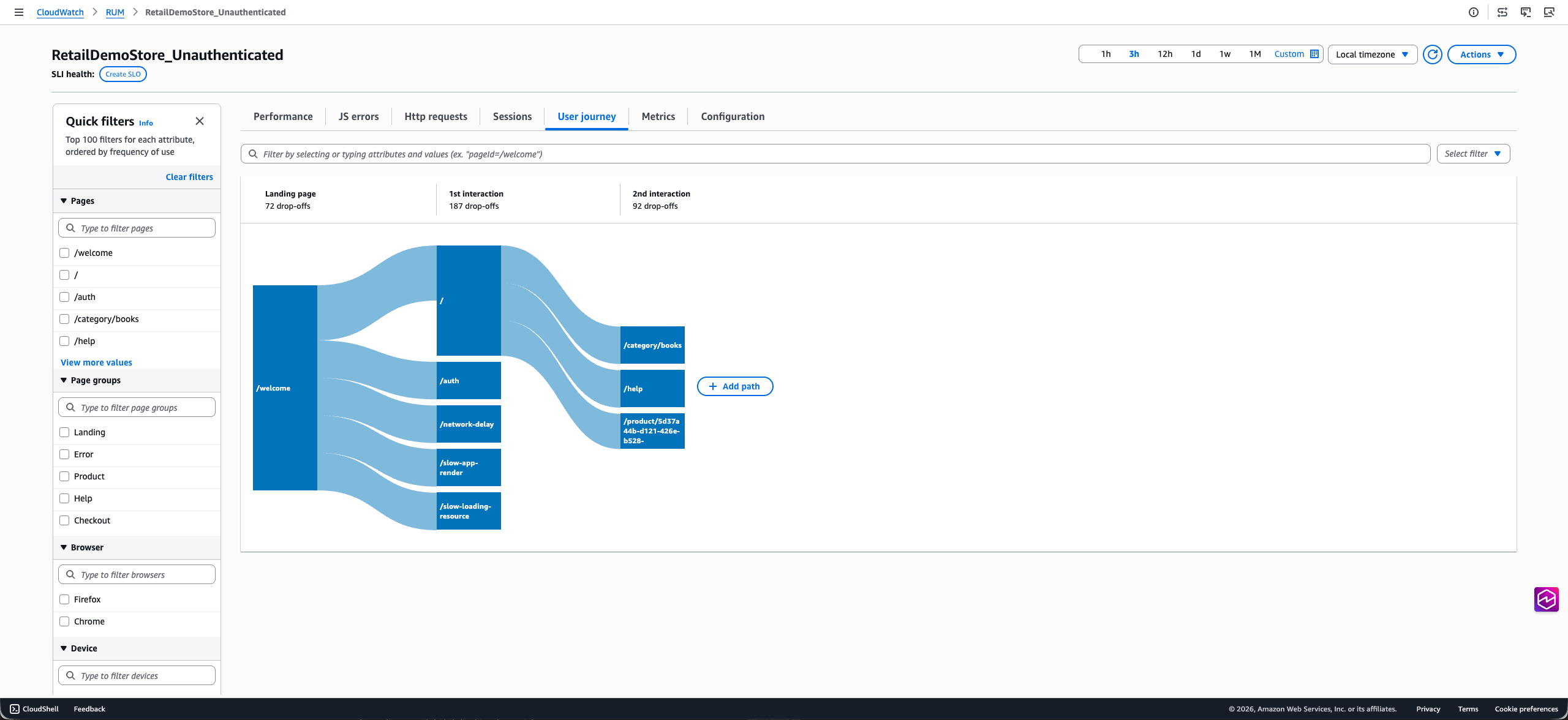 Scheda User Journey che mostra i percorsi di navigazione con il pulsante Aggiungi percorso