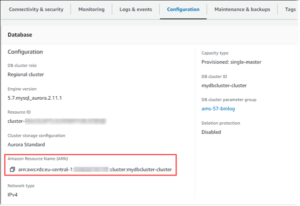 ARN del cluster database.