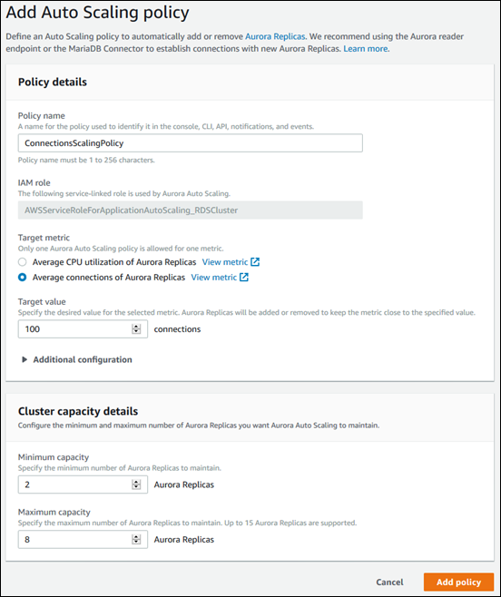 Creazione di una policy di Auto Scaling basata su connessioni medie