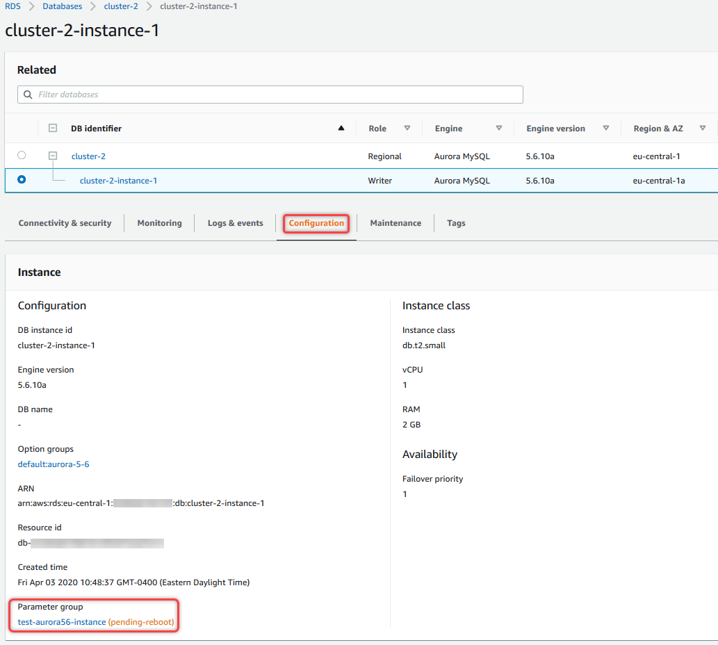 Scenario con modifiche ai parametri e riavvio in sospeso