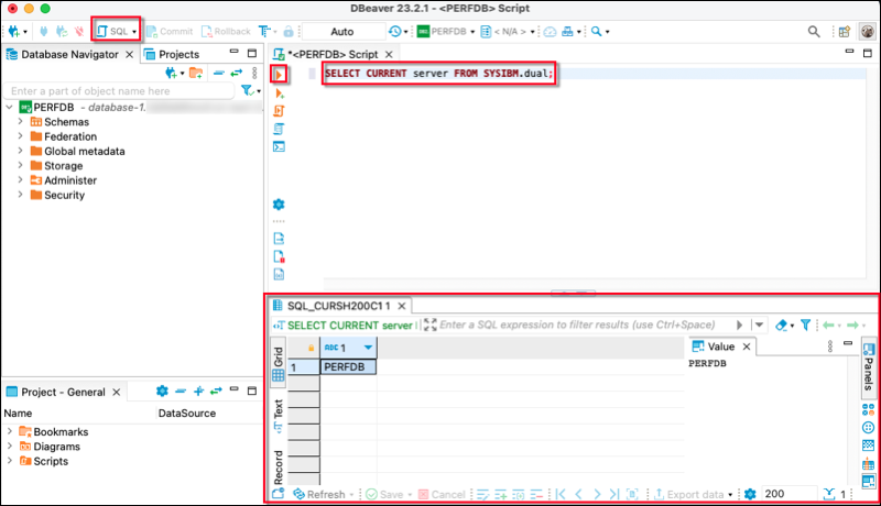 Finestra che mostra come eseguire un comando SQL e visualizzare i risultati in DBeaver.