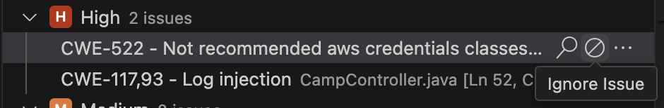 L'icona Ignora per un problema di codice inVisual Studio Code, utilizzata per ignorare e chiudere un problema di codice.