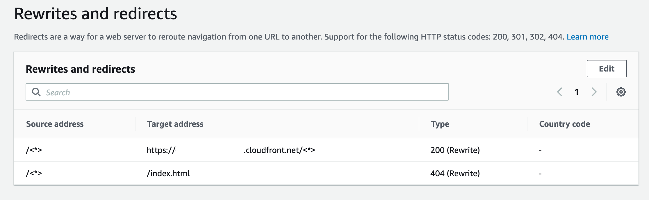 La pagina Riscrive e reindirizza per un'app SSR.