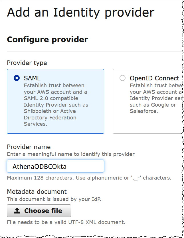 Inserisci le informazioni del gestore dell'identità digitale (IdP).
