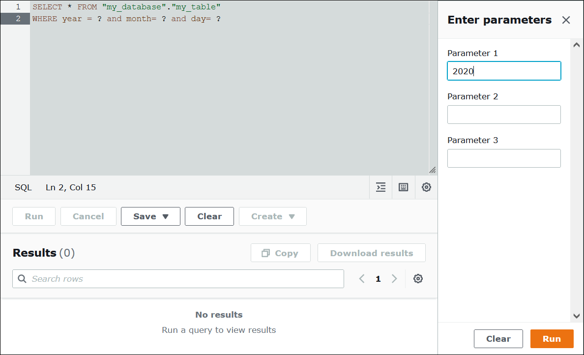 Inserisci i valori per i parametri della query in ordine