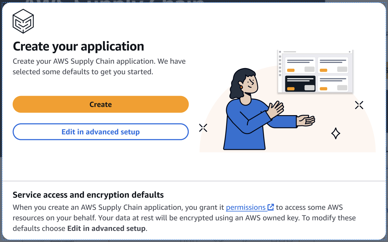 Interface for creating Catena di approvvigionamento di AWS application with options to create or edit setup.