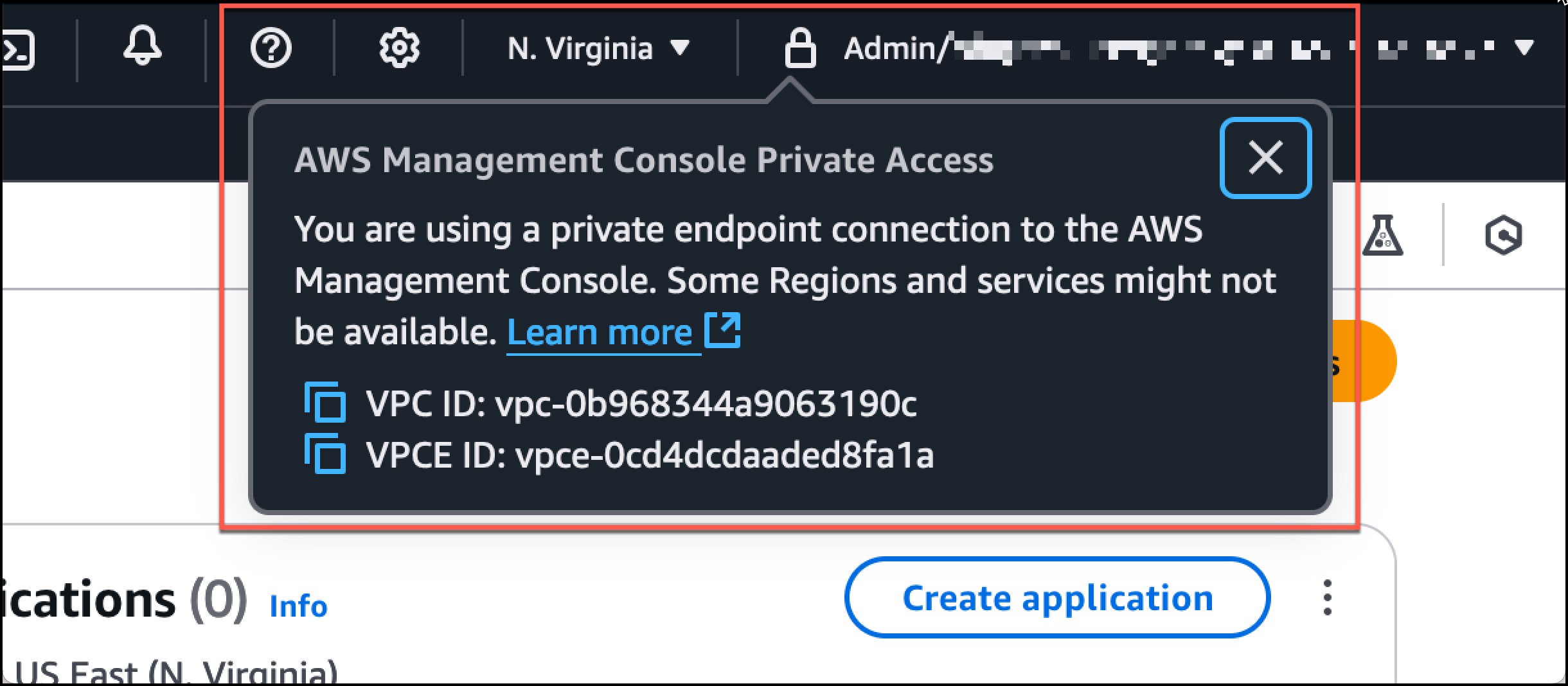 La console Amazon S3 che mostra la posizione dell'icona lock-private e Console di gestione AWS le informazioni di Private Access.