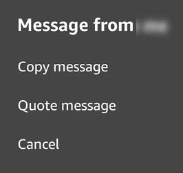 Il menu Messaggio da che appare quando tocchi un messaggio.