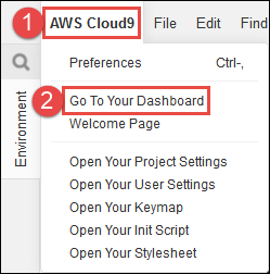 Apertura della dashboard AWS Cloud9
