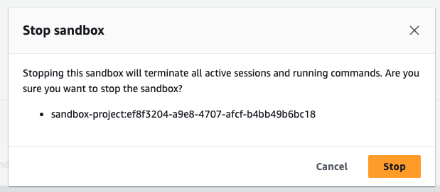 La finestra di dialogo Stop Sandbox.
