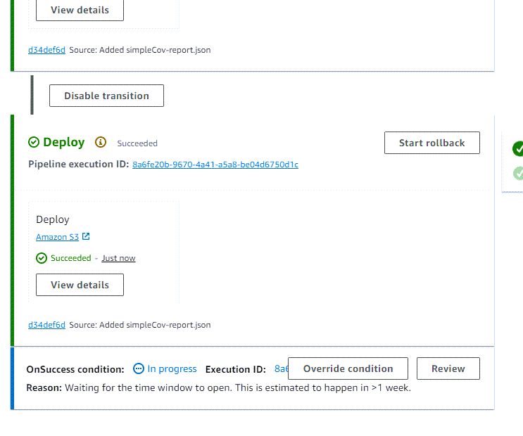 Un esempio di condizione in CodePipeline.