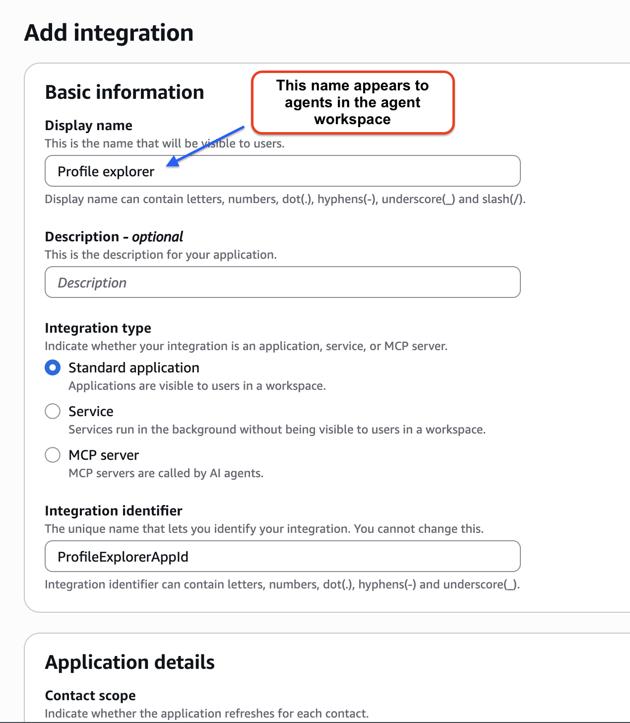La sezione Informazioni di base, configurata per l’Esploratore di profili nello spazio di lavoro dell’agente.