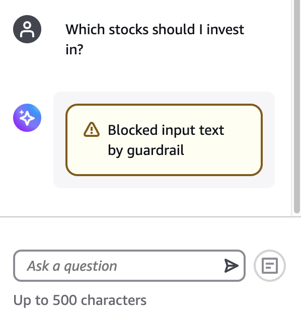 Un esempio di messaggio guardrail predefinito visualizzato da un cliente.