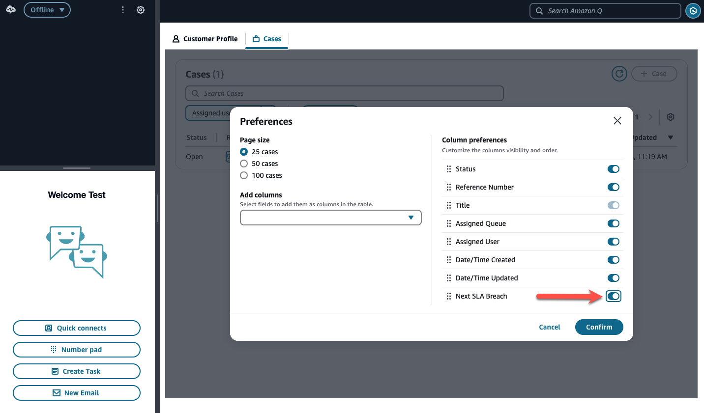 Quindi attivare questo nuovo campo per farlo apparire nella dashboard dello SLA.