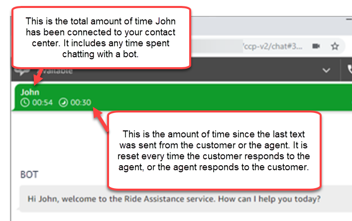 CCP, timer nella parte superiore delle schede della chat.