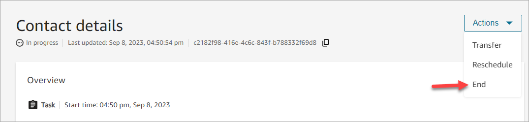La pagina dei dettagli del contatto, l'opzione Fine.