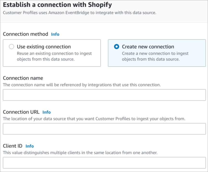 La pagina Stabilisci connessione.