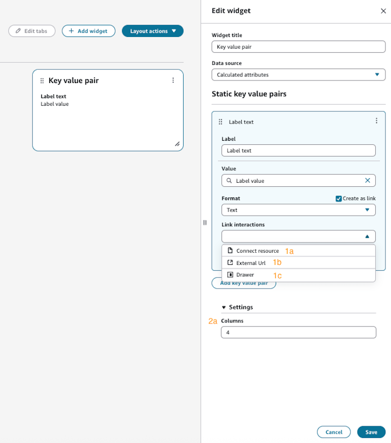 Esempio di modifica di widget personalizzati per coppie chiave-valore.