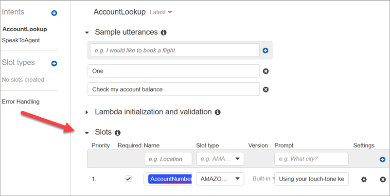 Sezione Slot nella pagina Intenti.