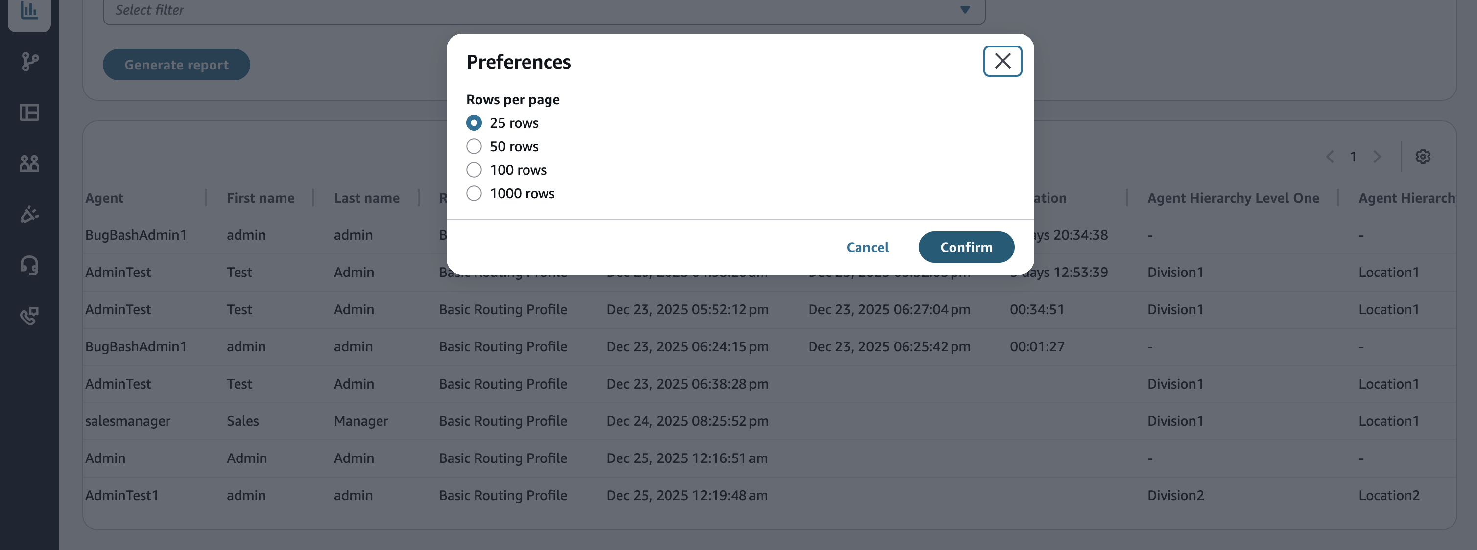 Il numero di righe che verranno scaricate nel file CSV.