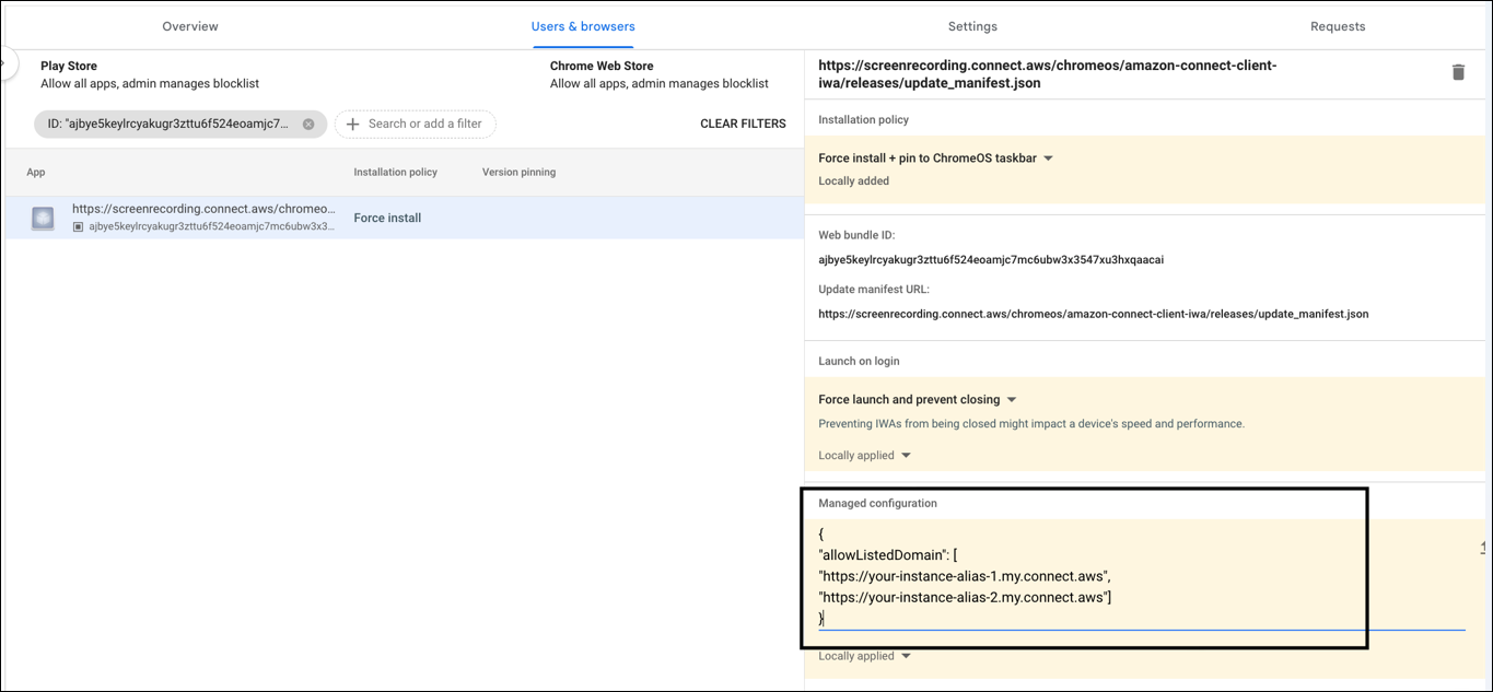 Sezione Configurazione gestita.