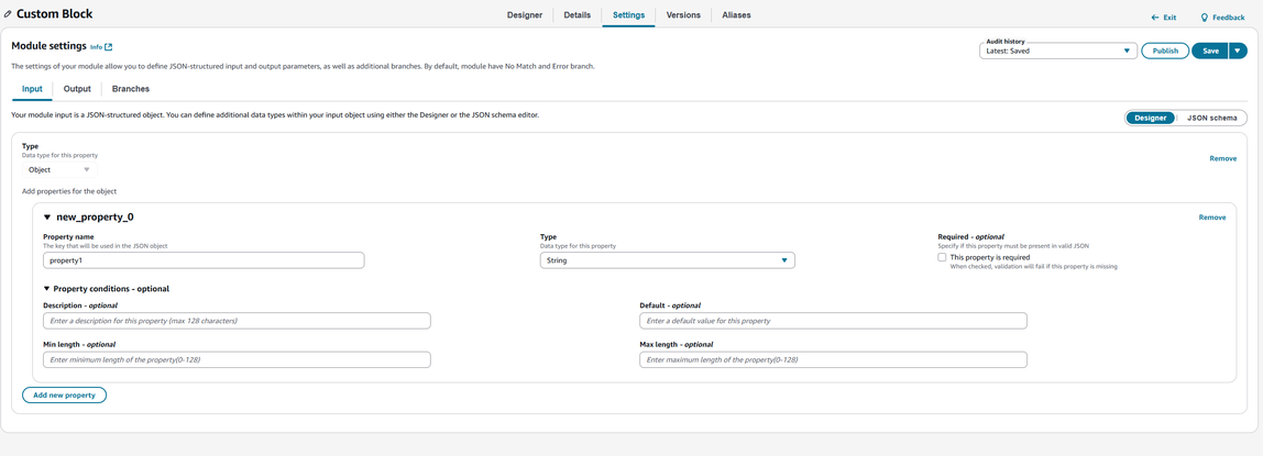 Modalità Designer per la configurazione personalizzata dei moduli a blocchi.