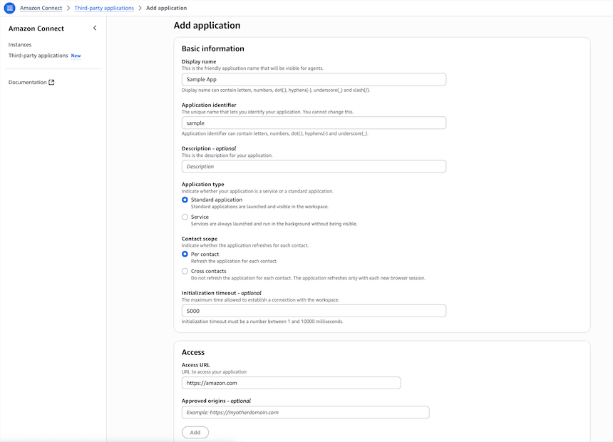 Fornire informazioni di base e dettagli di accesso.