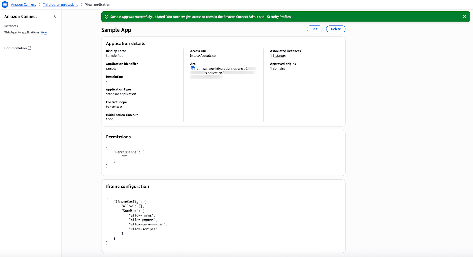 Concessione delle autorizzazioni all'applicazione per l'integrazione dei dati del workspace.