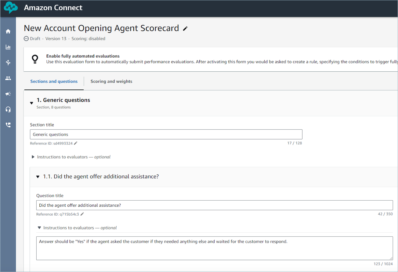 Scorecard per l’apertura di un nuovo account.