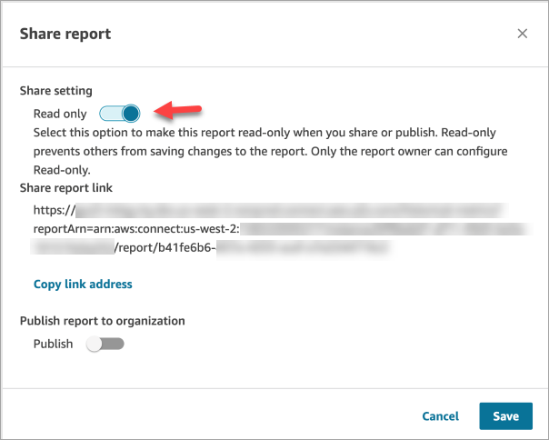 Interruttore per rendere un report di sola lettura.
