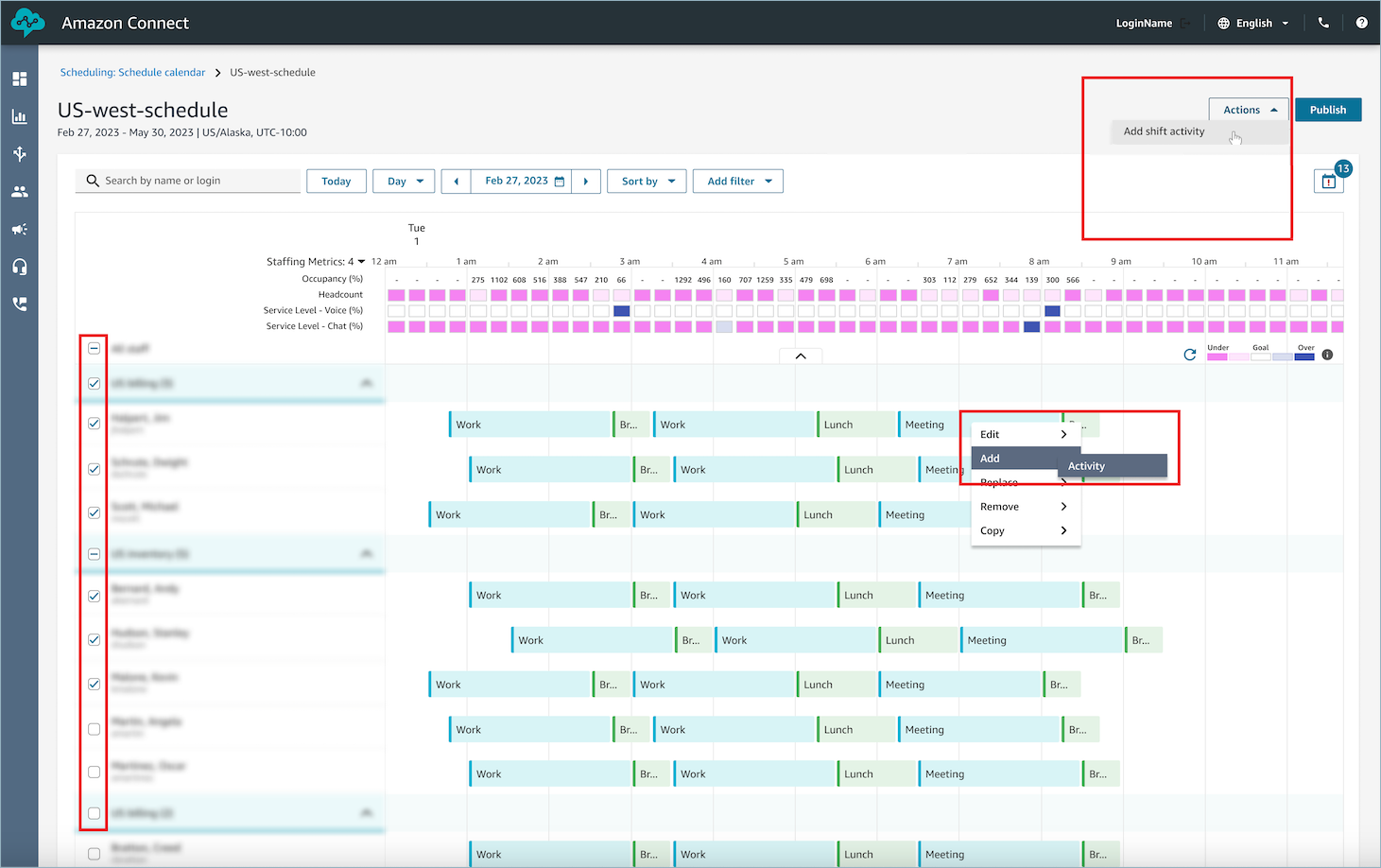 Immagine che mostra come accedere alla pagina Aggiungi attività a turni.