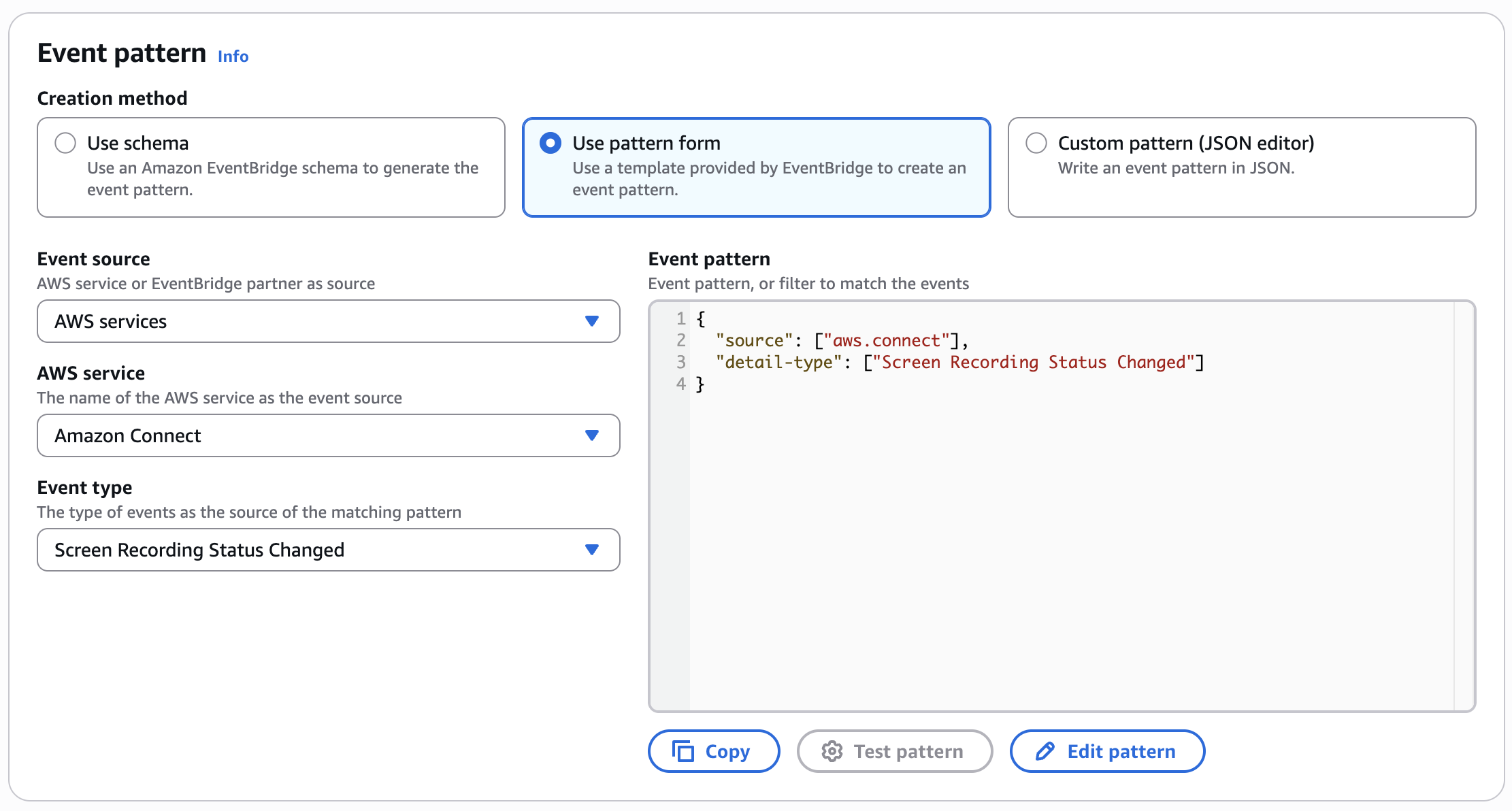 Il modello di eventi che mostra lo stato di registrazione dello schermo modificato è selezionato.