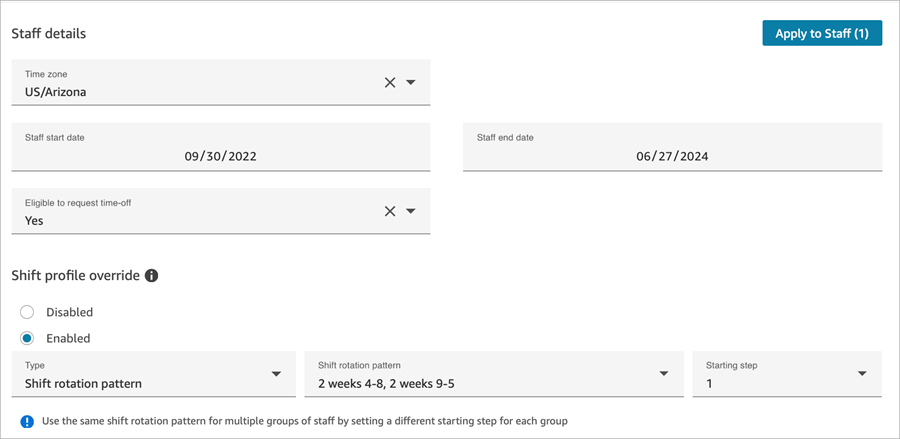 Sezione Dettagli del personale della pagina Regole del personale.