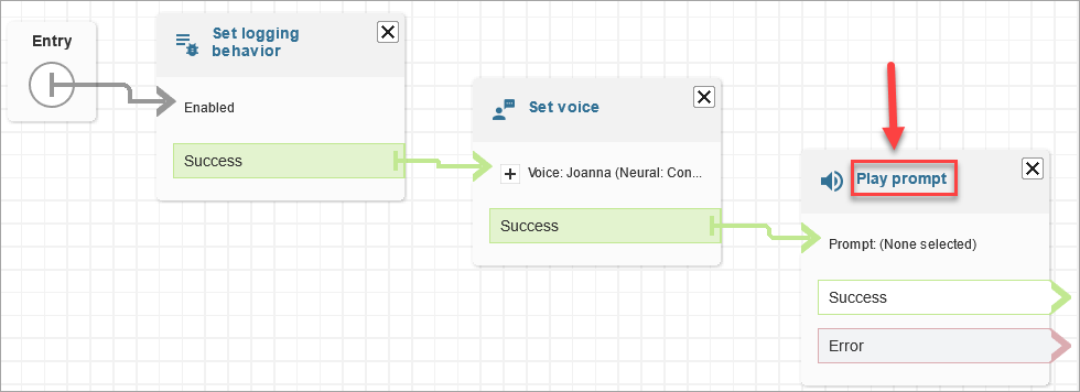 Finestra di progettazione del flusso, blocco Riproduci prompt.