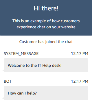 Widget di chat che mostra messaggi automatici del bot.
