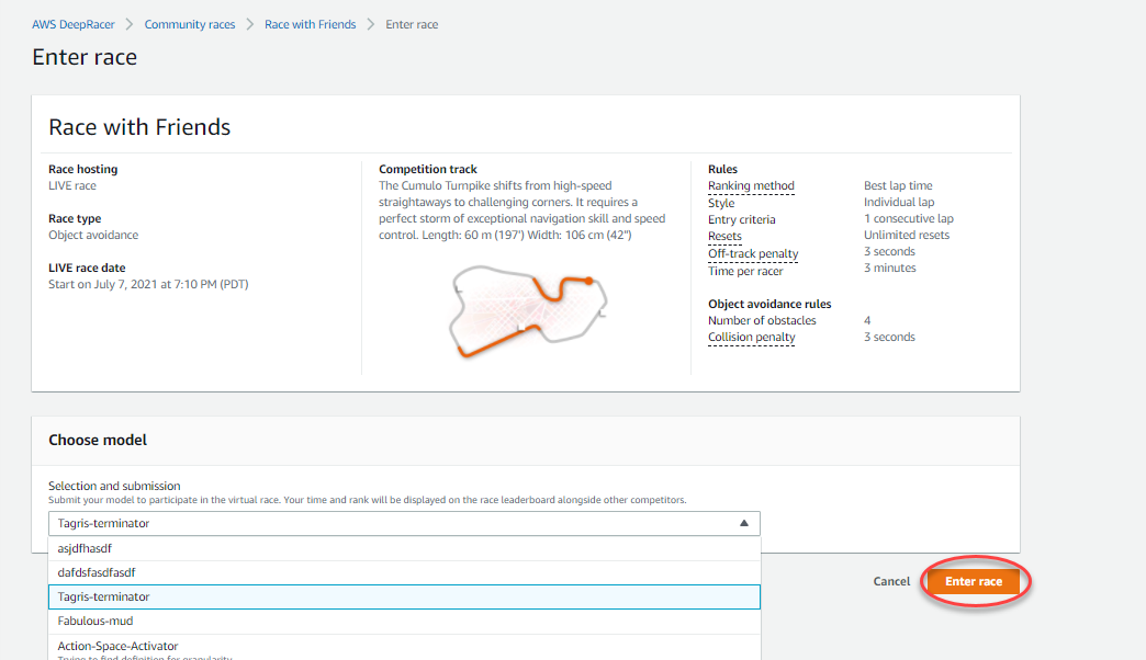 Trova la tua scheda gara e seleziona Vai alla gara LIVE.