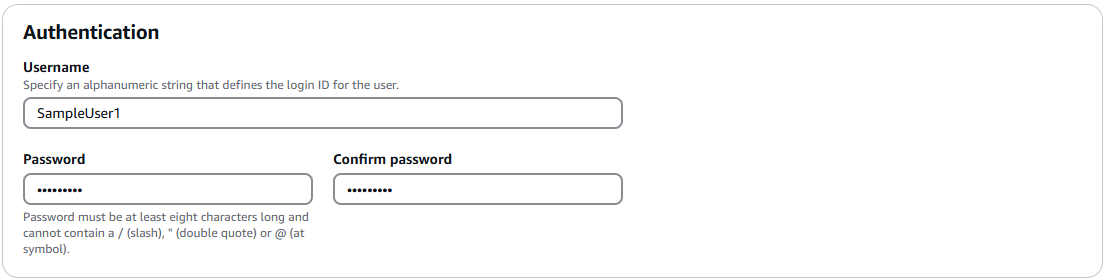 Sezione di autenticazione che include i campi di immissione per nome utente e password.