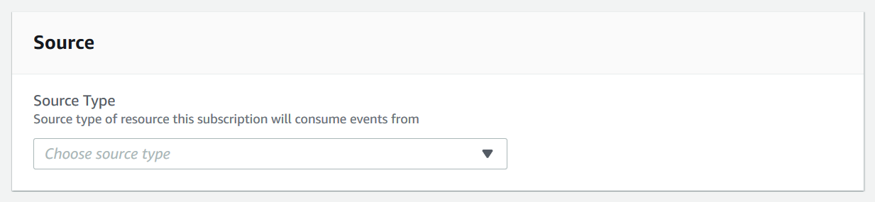 La sezione Sorgente da cui selezionare un tipo di fonte da cui ricevere le notifiche degli eventi.